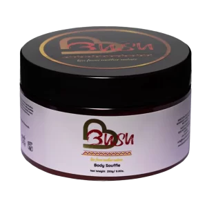 Busu Body Soufflé, a rich and creamy moisturizer for dry skin, featuring cocoa butter, shea butter, coconut oil, and African botanicals.