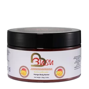 Busu Natural Skincare Mango Body Butter for sensitive and eczema-prone skin, providing deep hydration with pure mango butter and African botanicals.